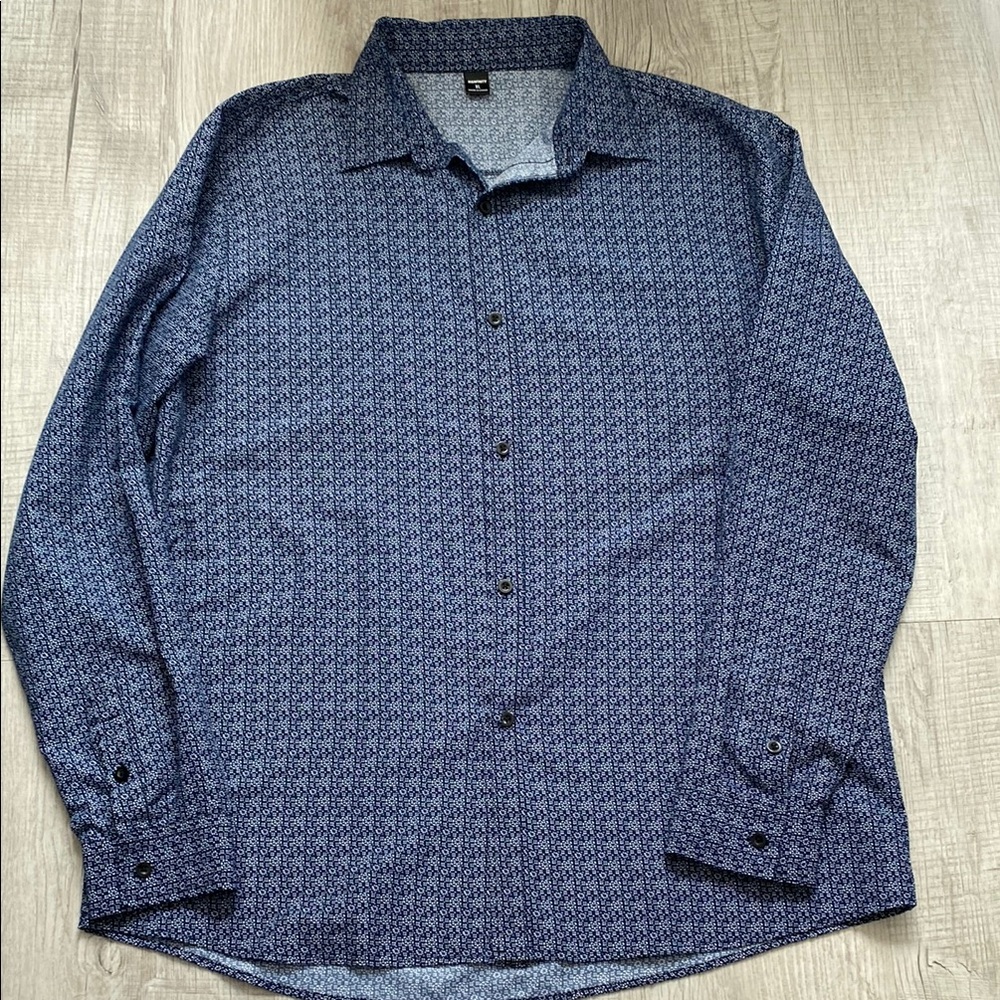 NFINITY Blue Casual Button Down Shirt with Textured Fabric